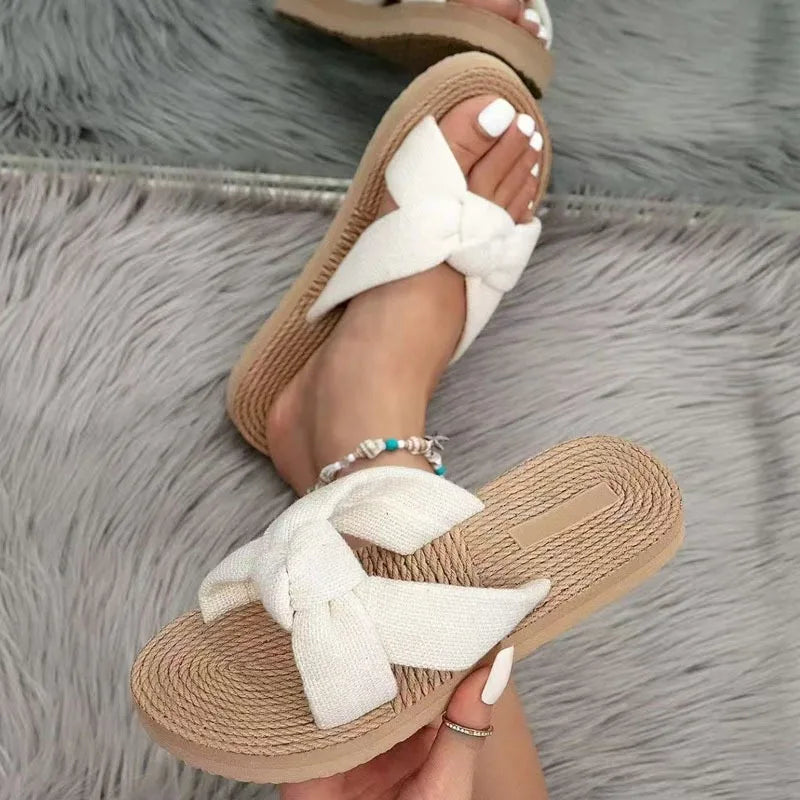 Butterfly Knot EVA Cross Strap Flat Sandals for Women