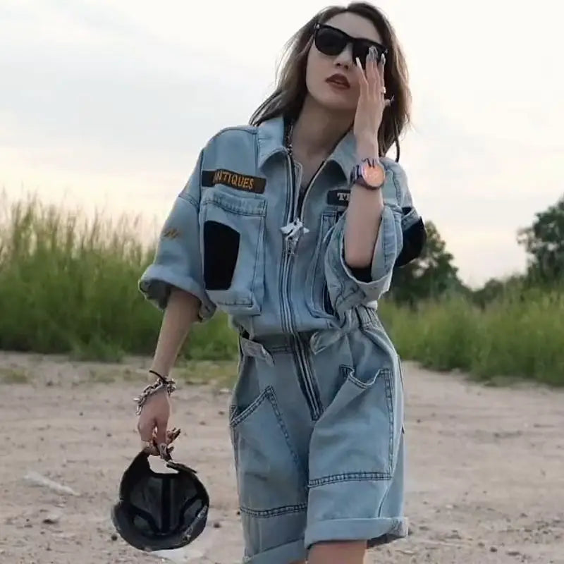 Oversized Embroidered Polo Collar Jumpsuit For Women