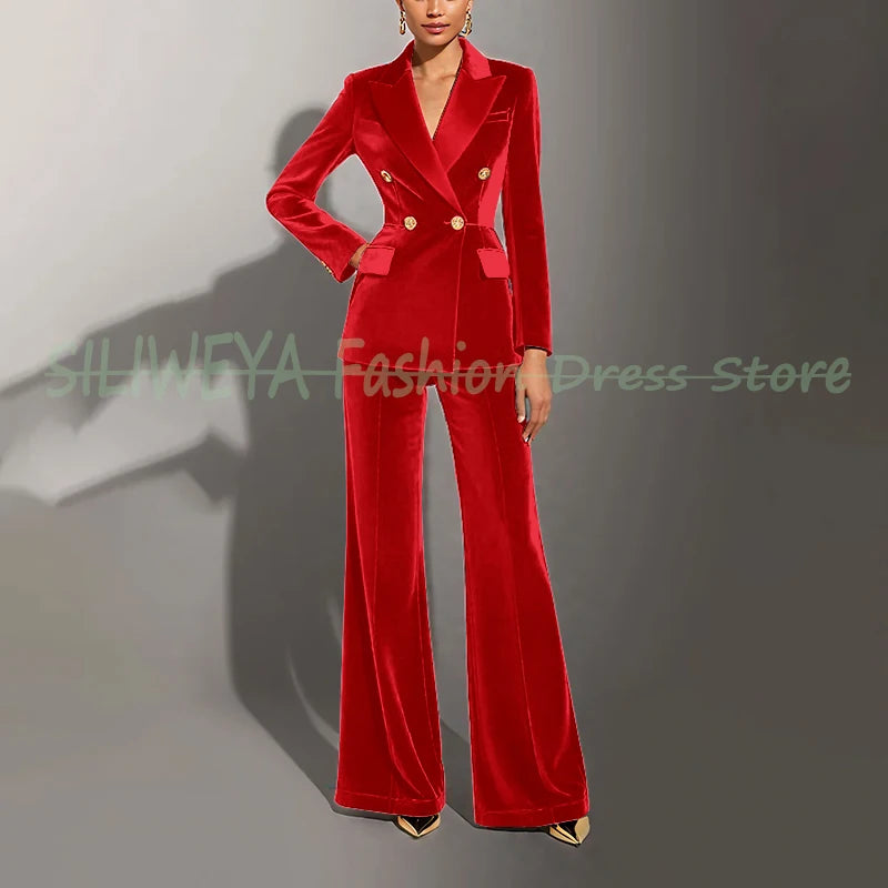 Double Breasted Velvet Suit Set