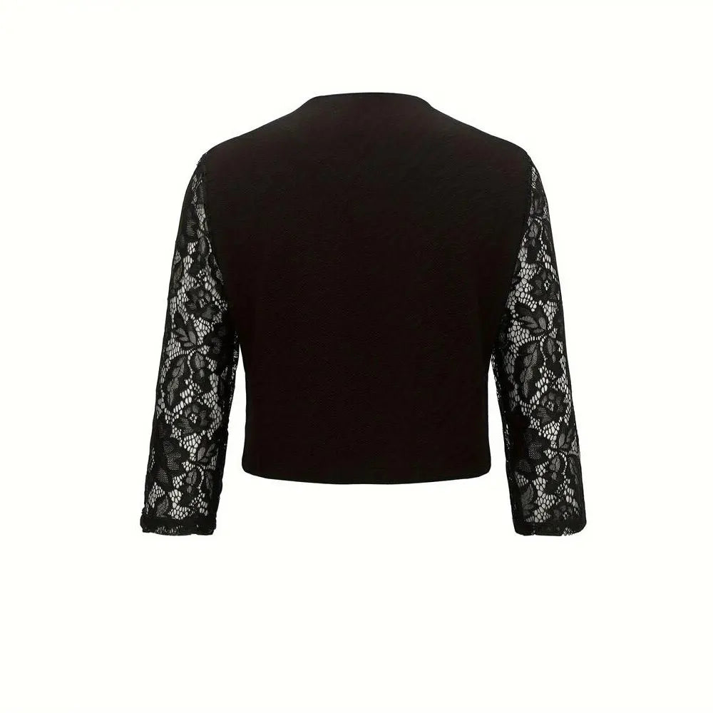 Women' Solid Casual Outwear Lace Long Sleeve Jacket Y2k Spring Autumn Elegant Zipper Coat Office Wear Slim Office Coat Crop Top