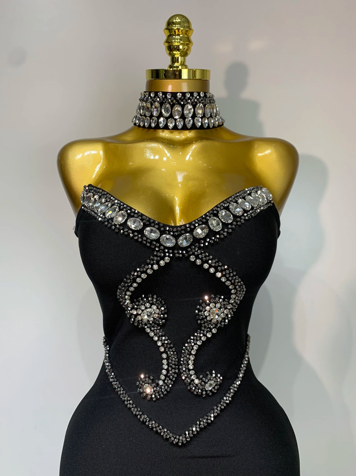 High Quality Strapless Beading With Necklace Bandage Dress  Celebrity Elegant  Evening Party Fancy Club Birthday Dresses