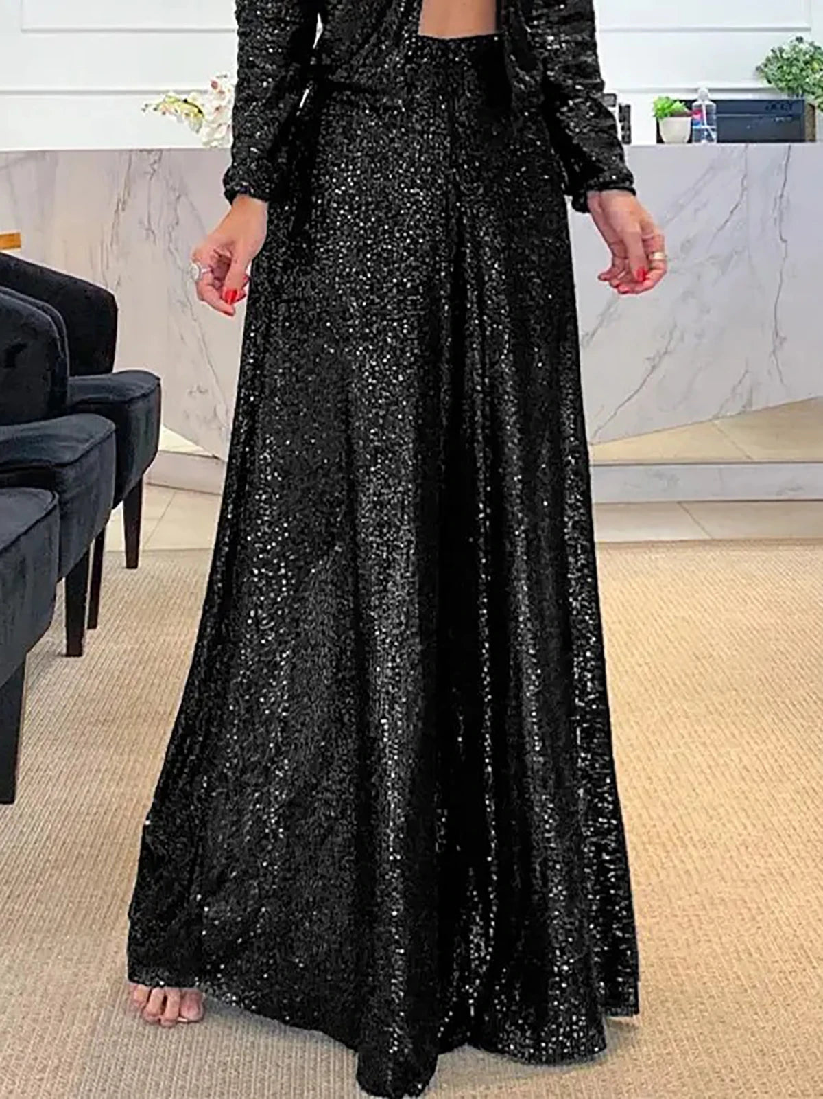 Elegant High Waisted Pleated Chiffon Wide Leg Pants for Women