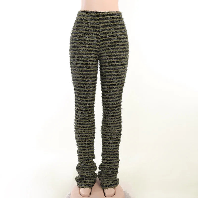 2025Summer Fashion High-waisted Hip-lifting Casual Pants, Woolen Striped Sexy Slim-fitting Trousers for Women Cw25290