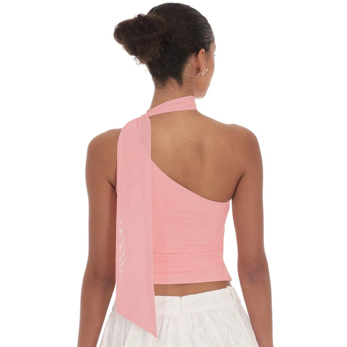 Leopard Print One Shoulder Slim Crop Tank Top for Women
