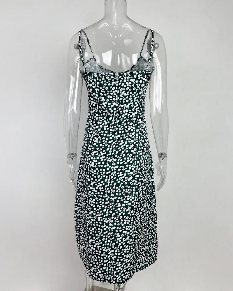 Floral Print Spaghetti Strap Dress for Women Beach Party Style