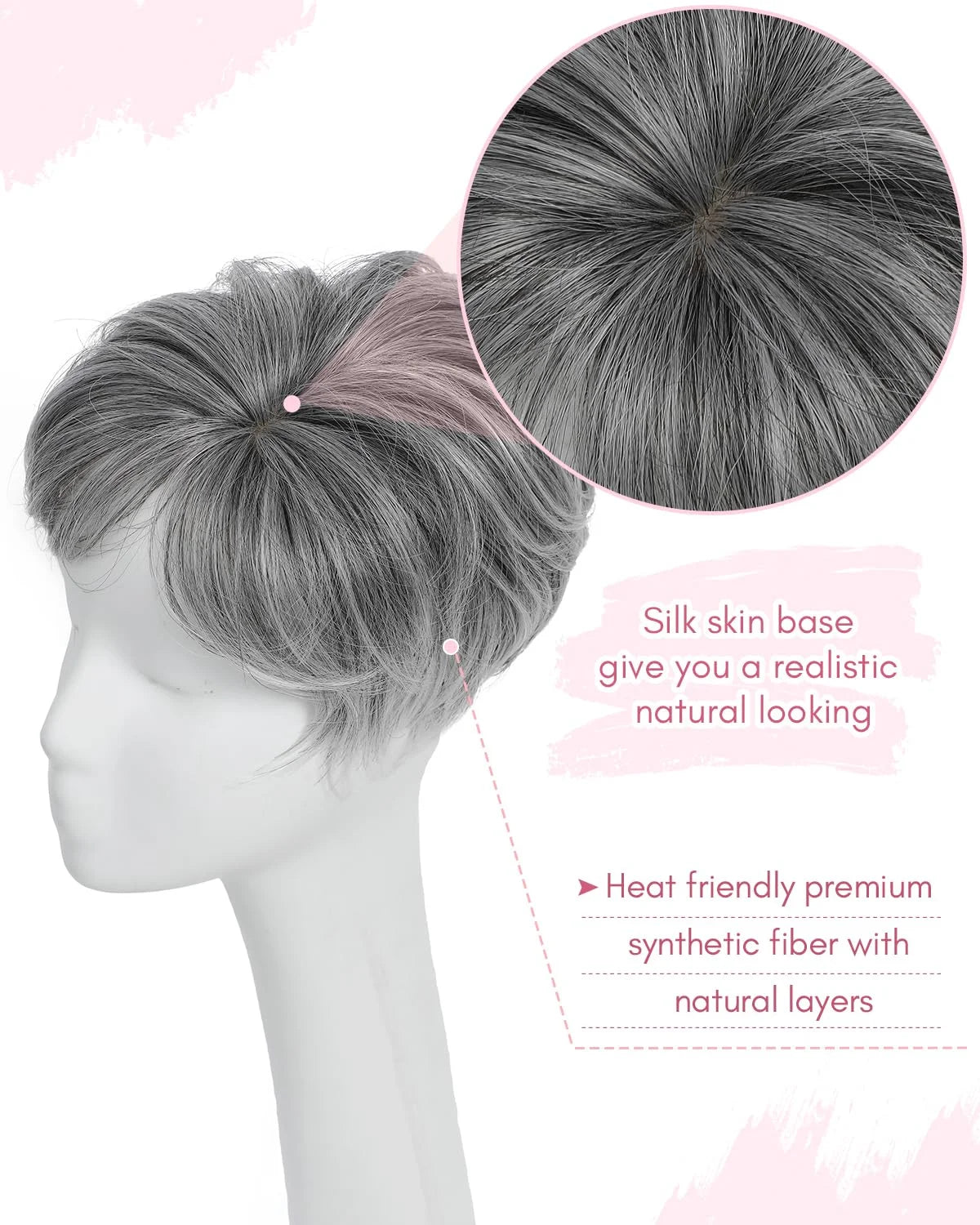 Pixie Cut Hair Toppers for Women 6.8" x 7" Short Hair Topper Fluffy Synthetic Hair Topper Clip in Top Wavy Replacement Wiglets