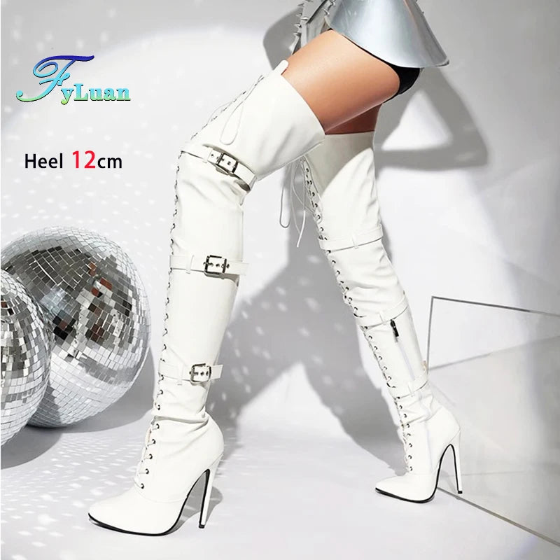 Modern Elegant Pointed Stiletto Heel Thigh High Leather Boots For Women