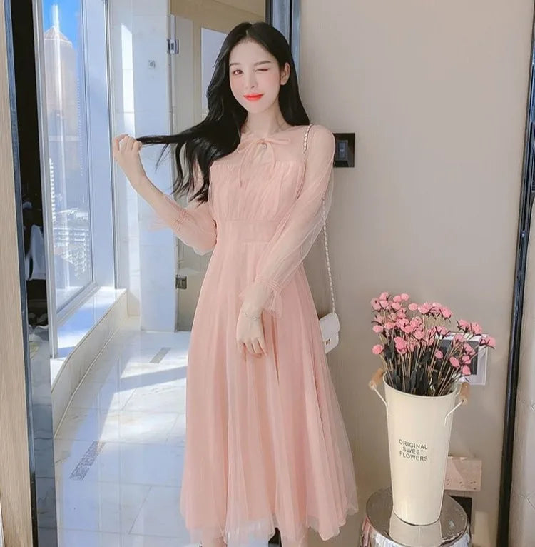 2026 Summer French Style Mesh Tulle Long Dress Women Elegant Fairy Party Maxi Dress Soft Aesthetic Holiday Beach Wear