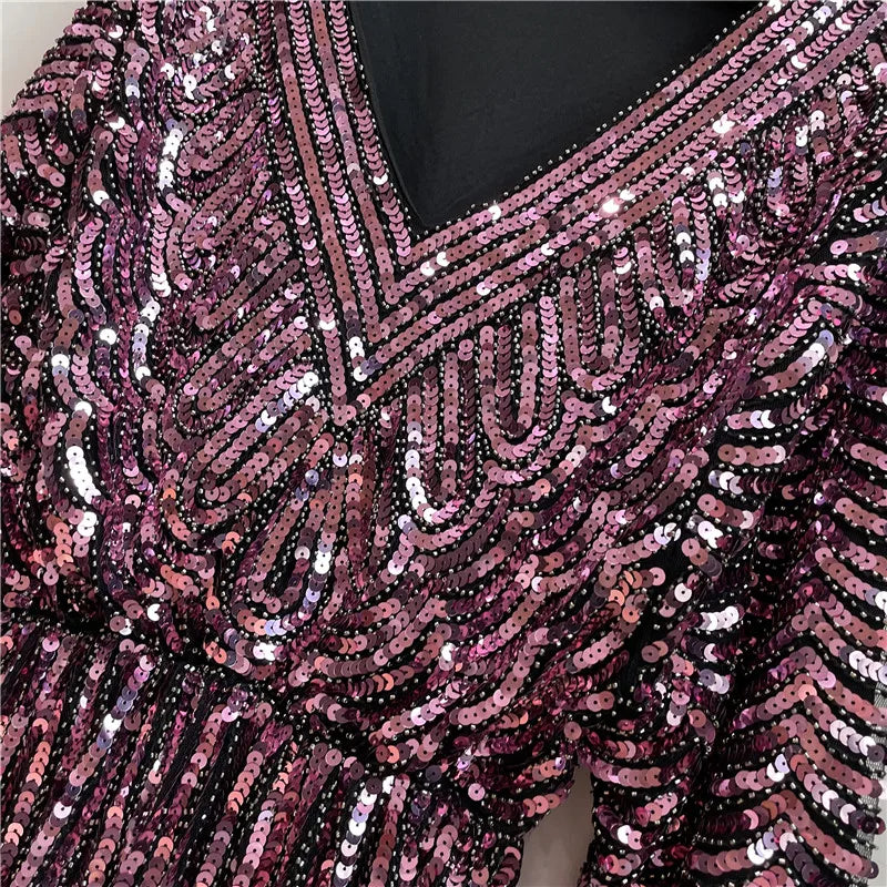 Ladies New Heavy Handmade Bling Beaded Sequins Batwing Sleeve Top Slimming Oversized Blouse Elegant Nightclub Pullover Shirts