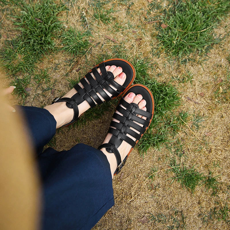 Summer Leather Handmade Gladiator Buckle Sandals for Women