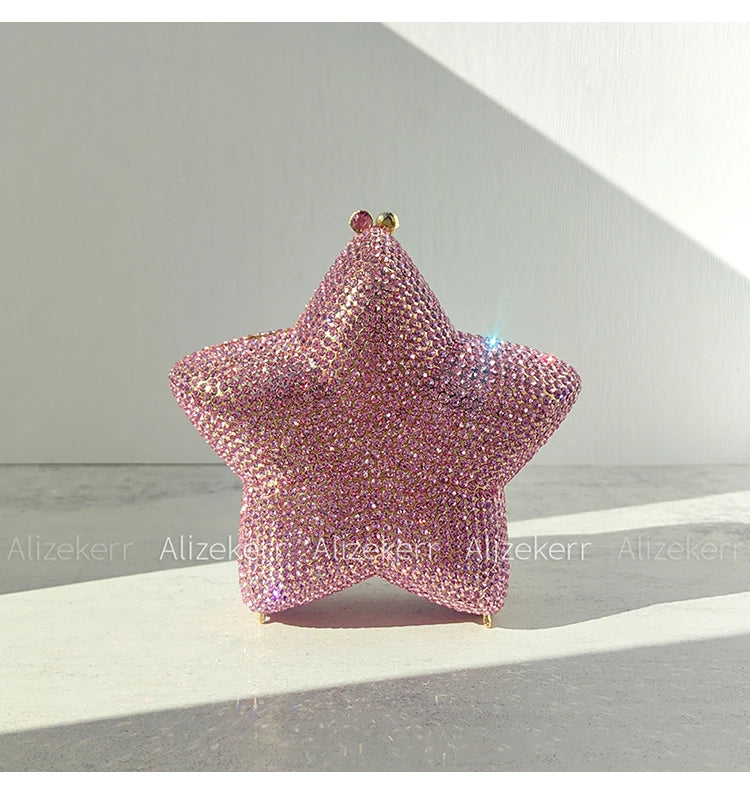 Alizekerr Star Shaped Crystal Evening Bags Women Boutique Gorgeous Sparkling Rhinestone Mini Metal Clutch Purses Wedding Party