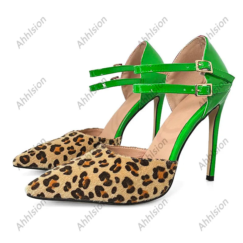 Red Elegant Pointed Toe Buckle Strap Heels for Women