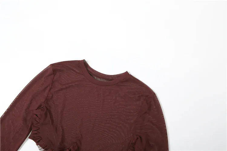 Weird Puss Waistless Pleated Hem Dress Women See Through Sexy Midnight Full Sleeve Coquette Clubwear Party Rave Mini Bodycon