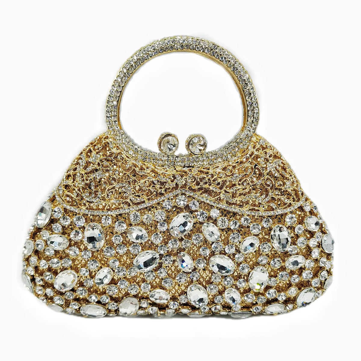 Rhinestone Hollow Metal Evening Clutch Purse for Women