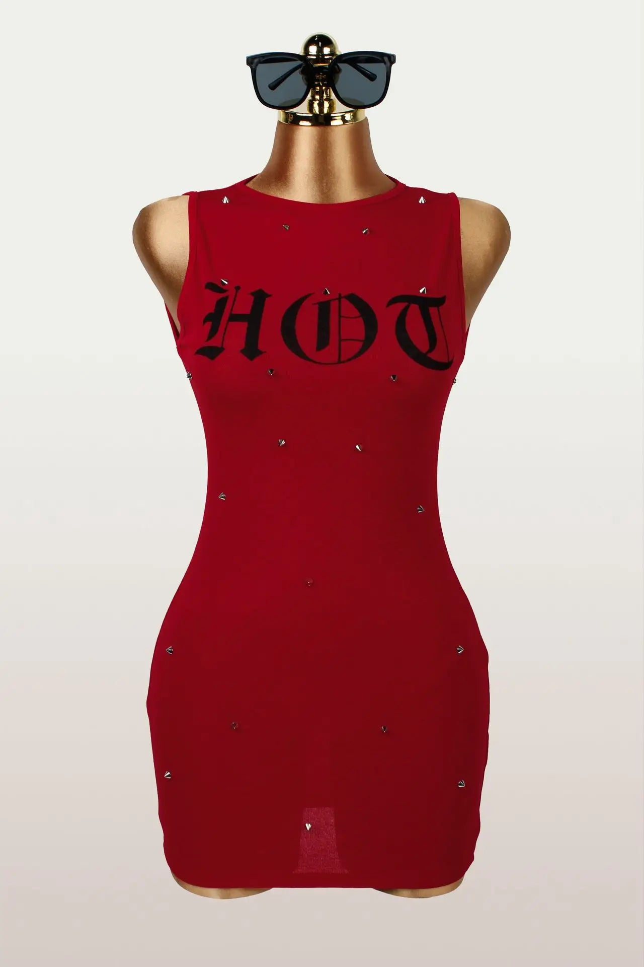 Letter Print Sleeveless Rivet Bodycon Mini Dress for Women