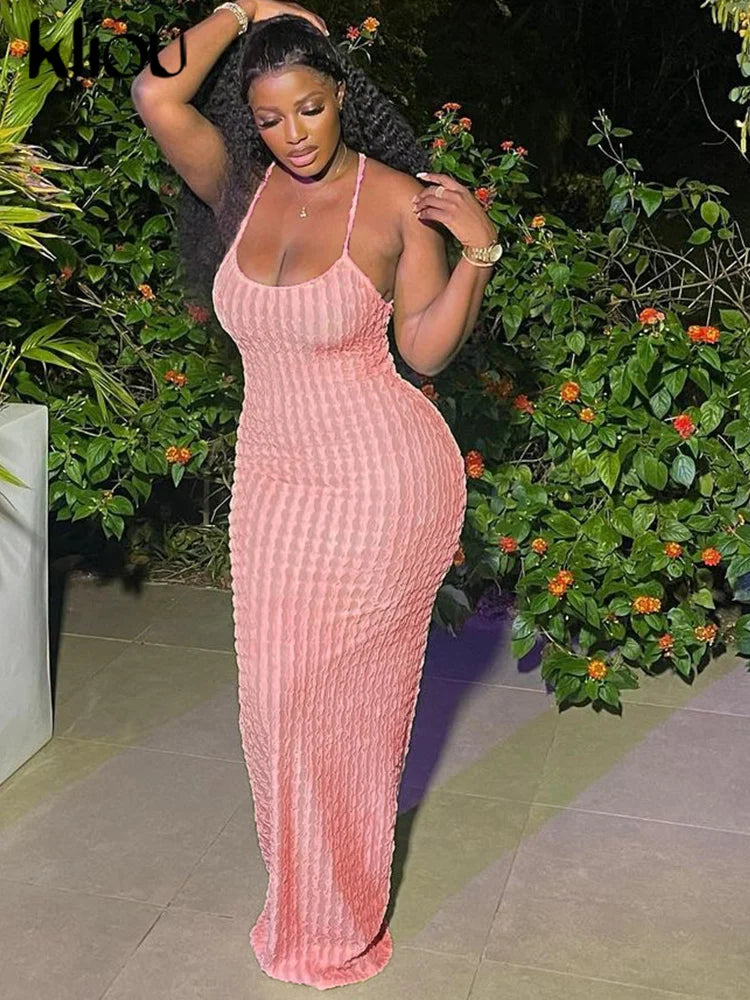 Ruched Backless Sleeveless Bodycon Maxi Dress for Women