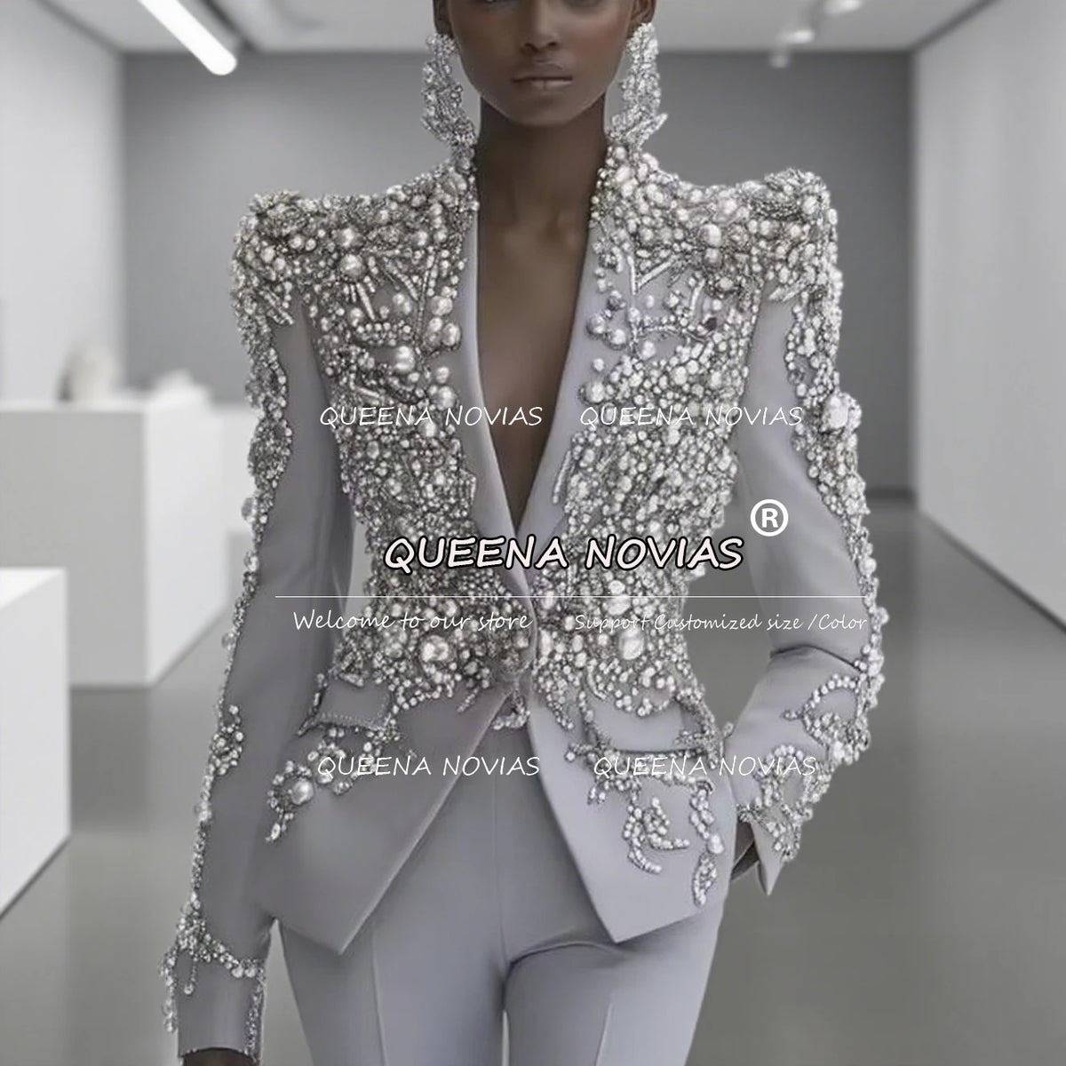 Beaded Two Piece Mother Of The Bride Suit Set For Women