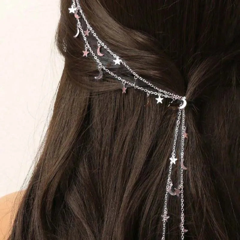 Gold Celestial Tassel Chain Hair Clip