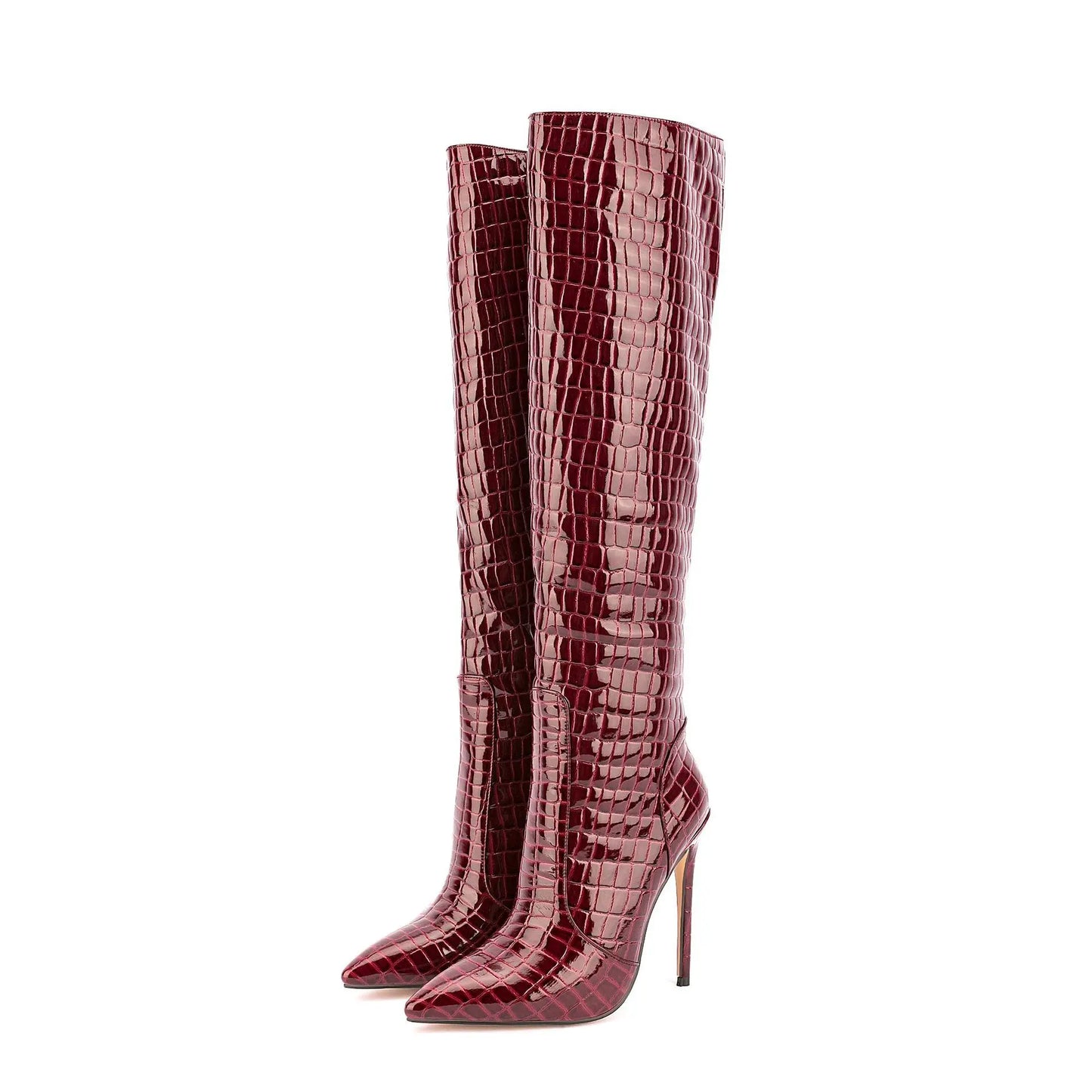 Wine Red Knee High Boots