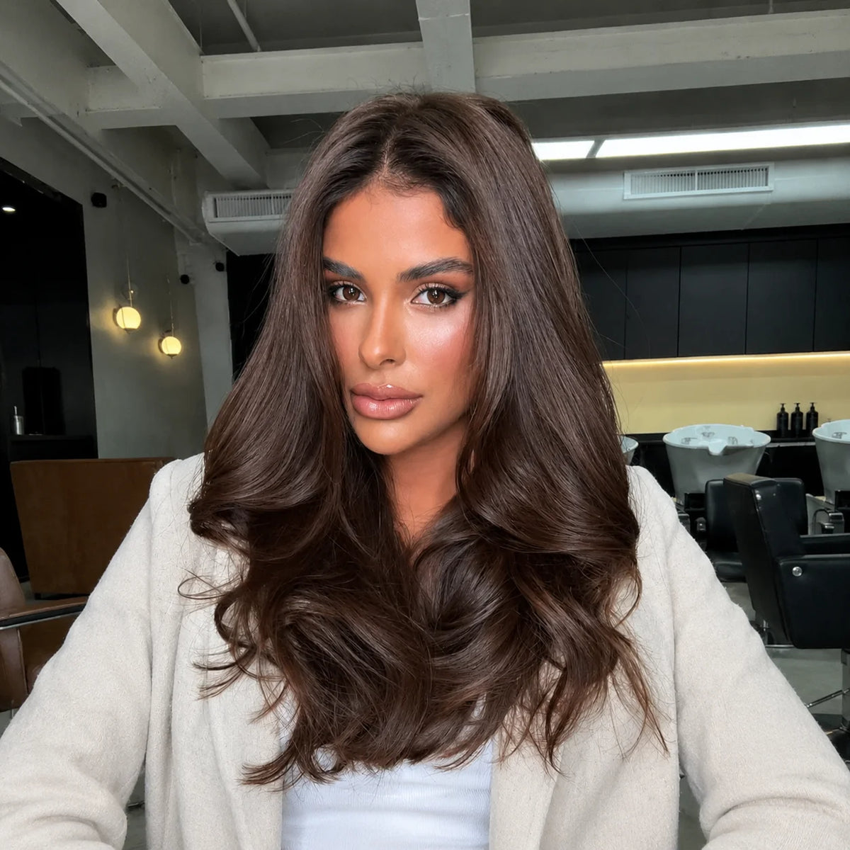 Silk Base Wavy Human Hair Wig With Natural Bangs For Women