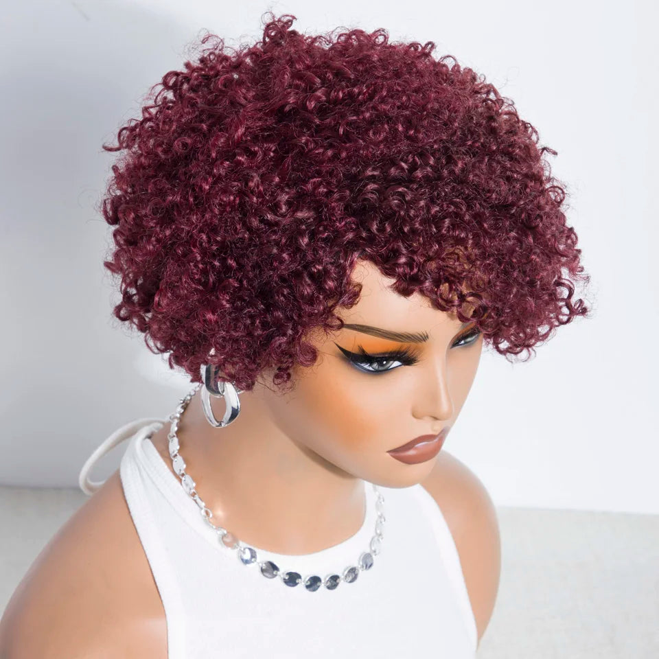 Short Kinky Curly Pixie Bob Human Hair Wig for Women