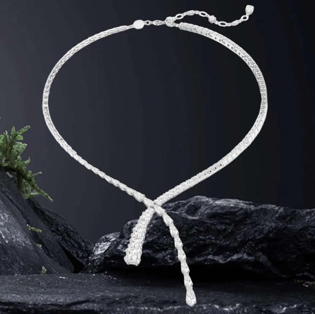 Elegant Silver Crystal Necklace and Earring Set for Women