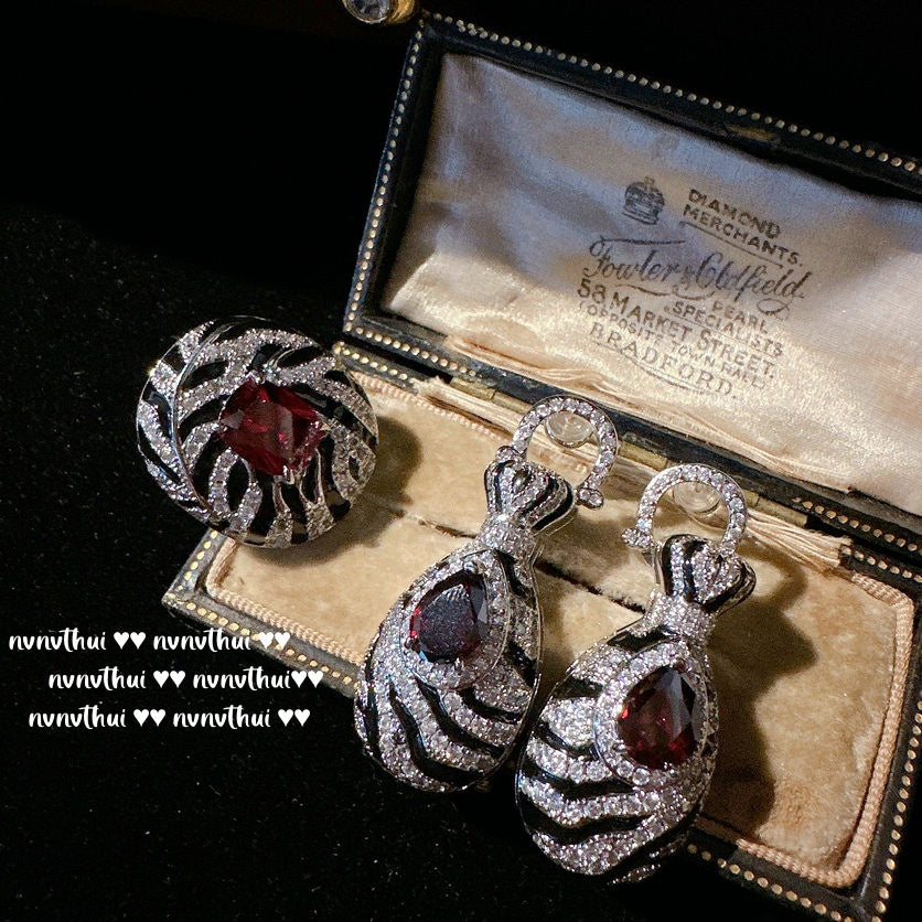 Zebra Cubic Zirconia Ring and Earring Set for Women