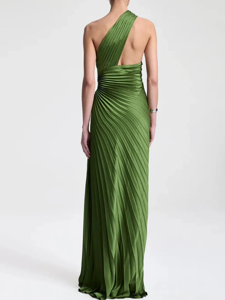 Sleeveless Skew Neck Patchwork Maxi Dress for Women