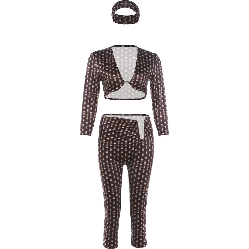 Polka Dot Three Piece Streetwear Outfit Set for Women