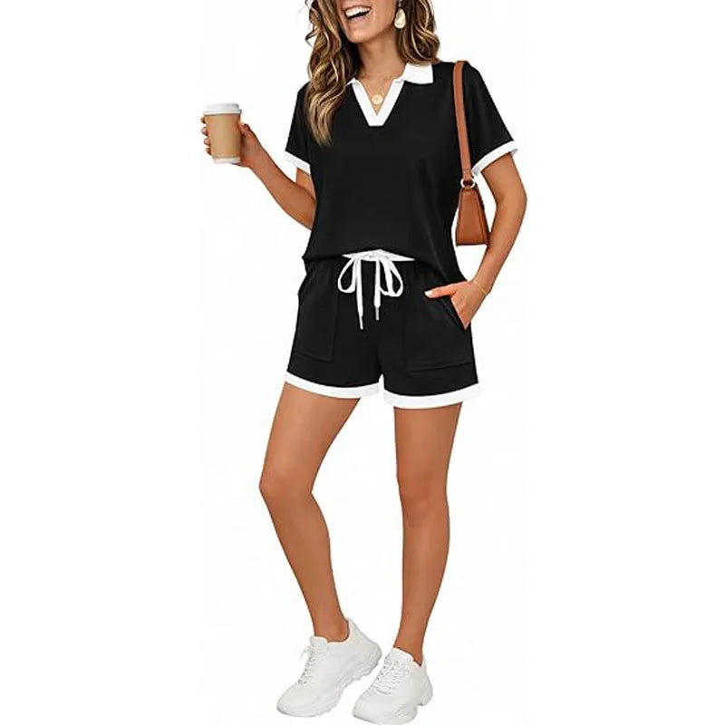 Soft Casual Relaxed Patchwork Two Piece Set for Women