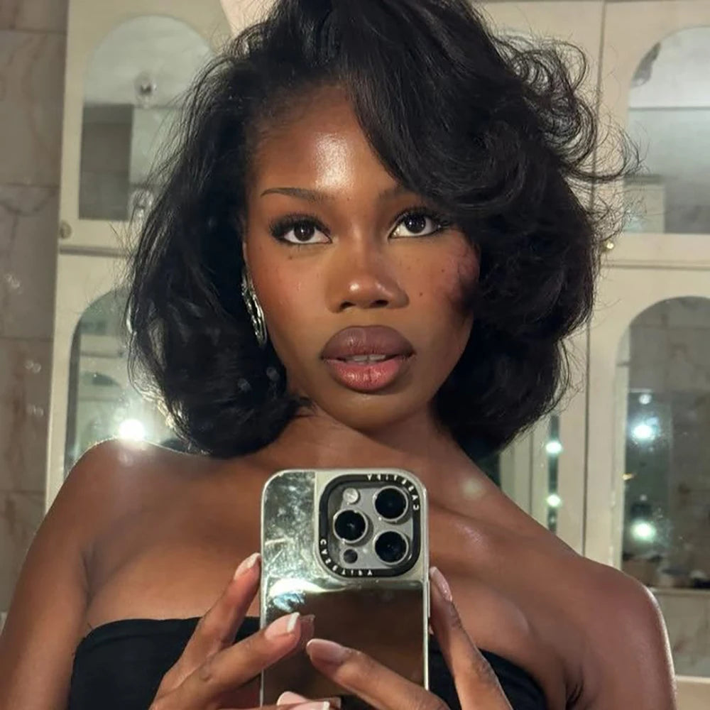 Pixie Cut Wig Brazilian Human Hair Wigs Short Curly Bob with Pre Plucked Bangs for Black Women Full Machine Made Water Wave Wig