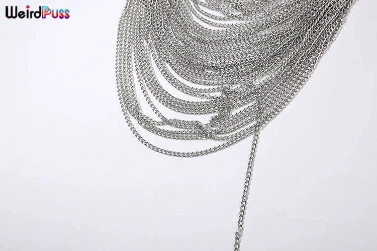 Weird Puss Multilayer Chain Women Crop Tops Halter Backless Low Chest Sexy Fashion Hot Girls Rave Party Nightclub Coquette Vest
