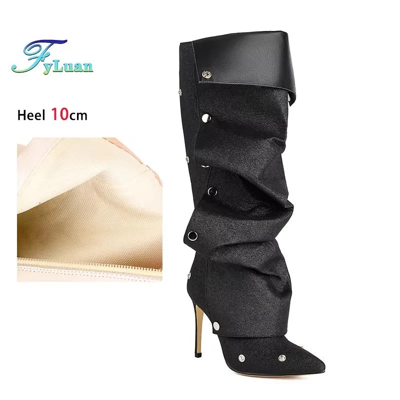 Pointed Toe Stiletto Zipper Ankle Boots