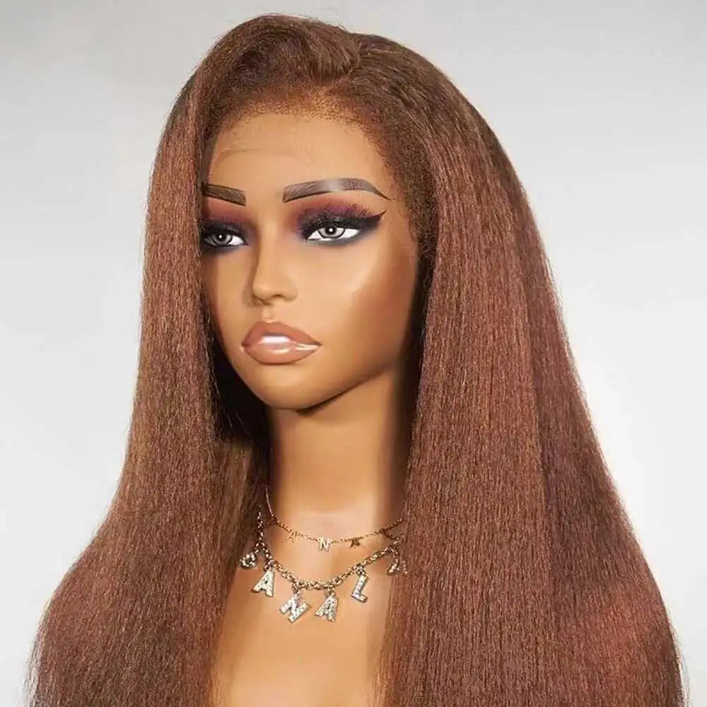 Chocolate Brown Kinky Straight Lace Front Wig for Women