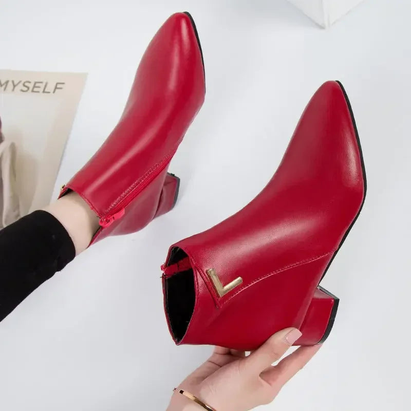 Pointed Toe Square Heel Platform Boots