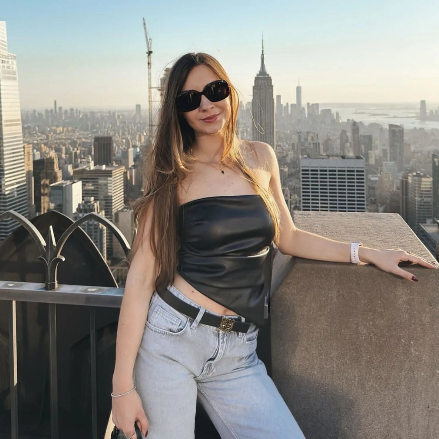 Zippered PU Leather Tube Top