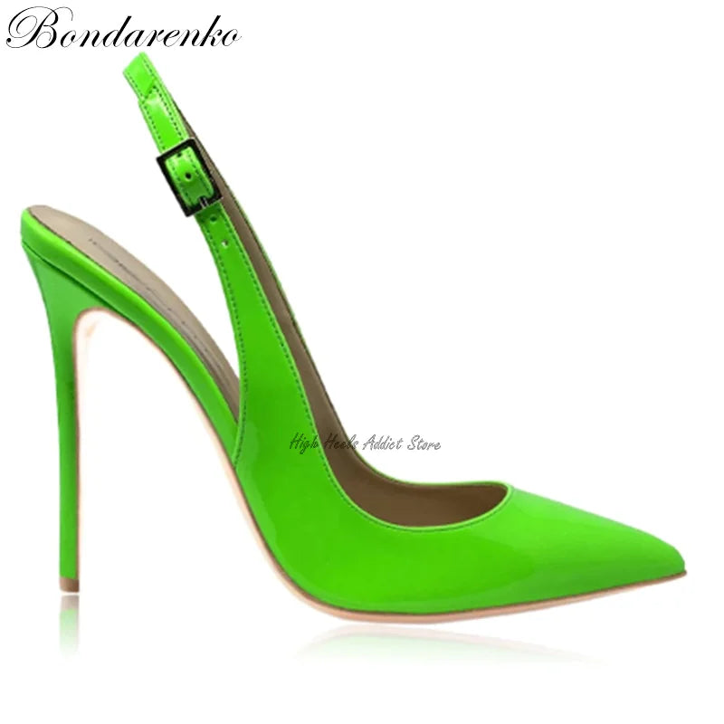 Colorful Patent Leather Slingback Pointed Toe High Heel Pumps for Women
