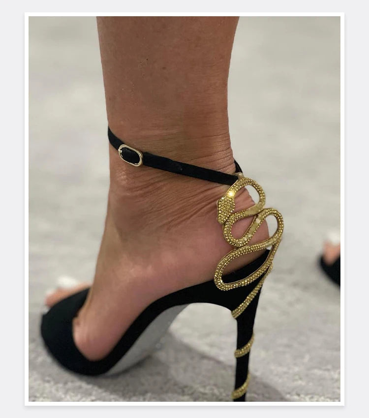 Serpentine Strappy Stiletto Sandals With Open Toe for Women