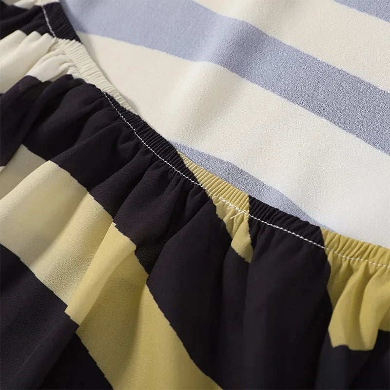 Retro Geometric Stripe Two Piece Set With Halter Top And Flare Pants for Women