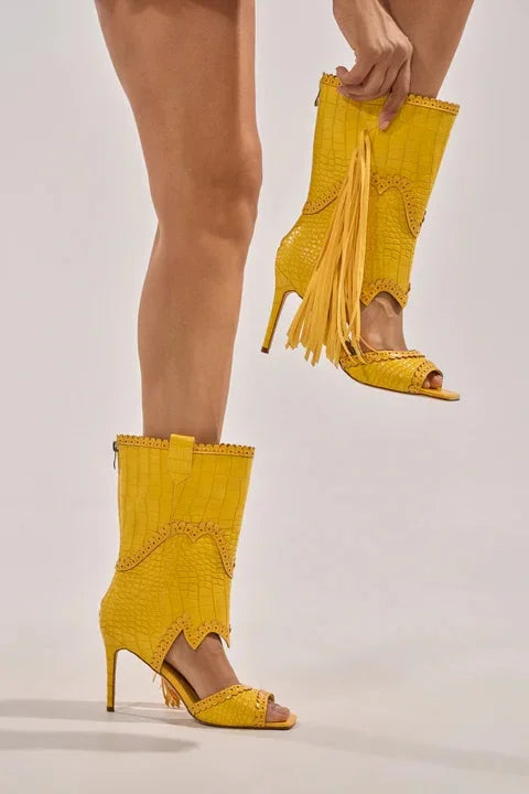 Hollow Out Open Toe Zipper Stiletto Heels Boots for Women
