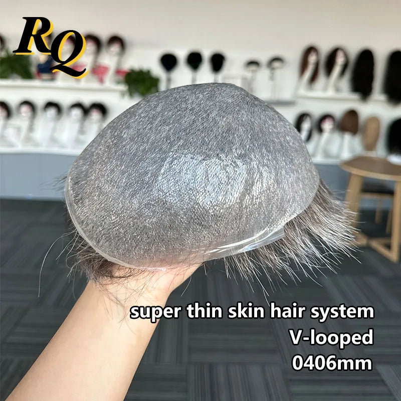Pre Styled Human Hair Toupee For Men With Thin Skin Base