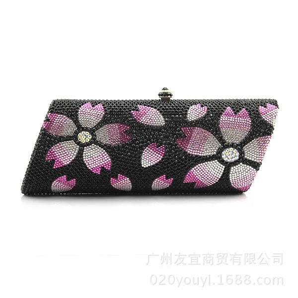 Sparkling Crystal Floral Evening Clutch Bag for Women
