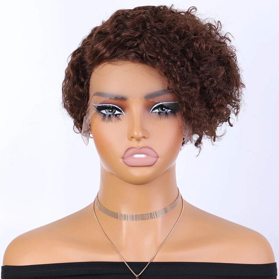 Curly Short Pixie Lace Front Wig Remy Human Hair Glueless for Women