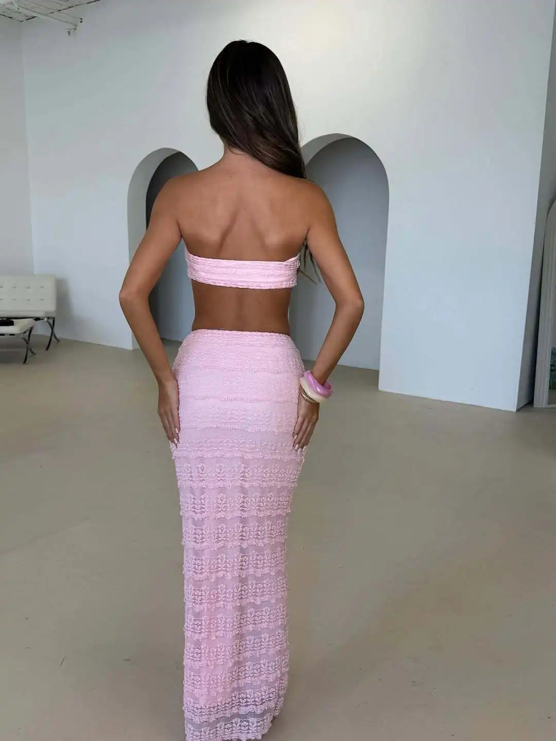 Lace Detail Strapless Two Piece Swim Set for Women