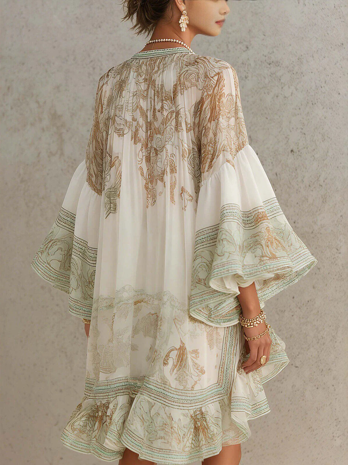 Vintage Boho Floral Print Ruffle Hem Mini Dress for Women