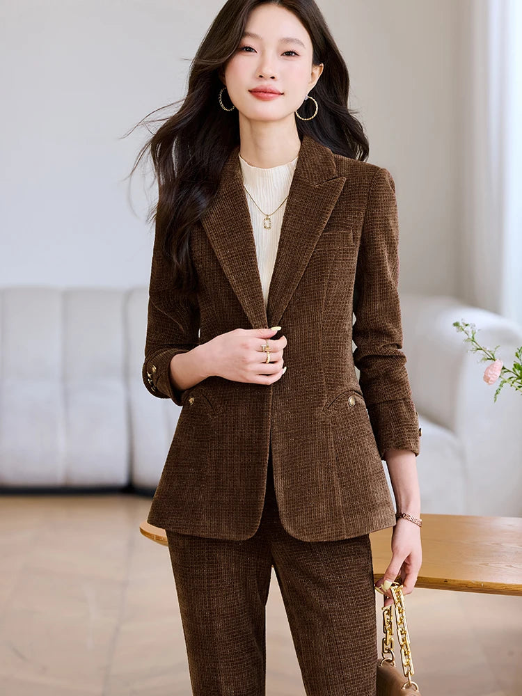 Notched Collar Blazer Pant Suit