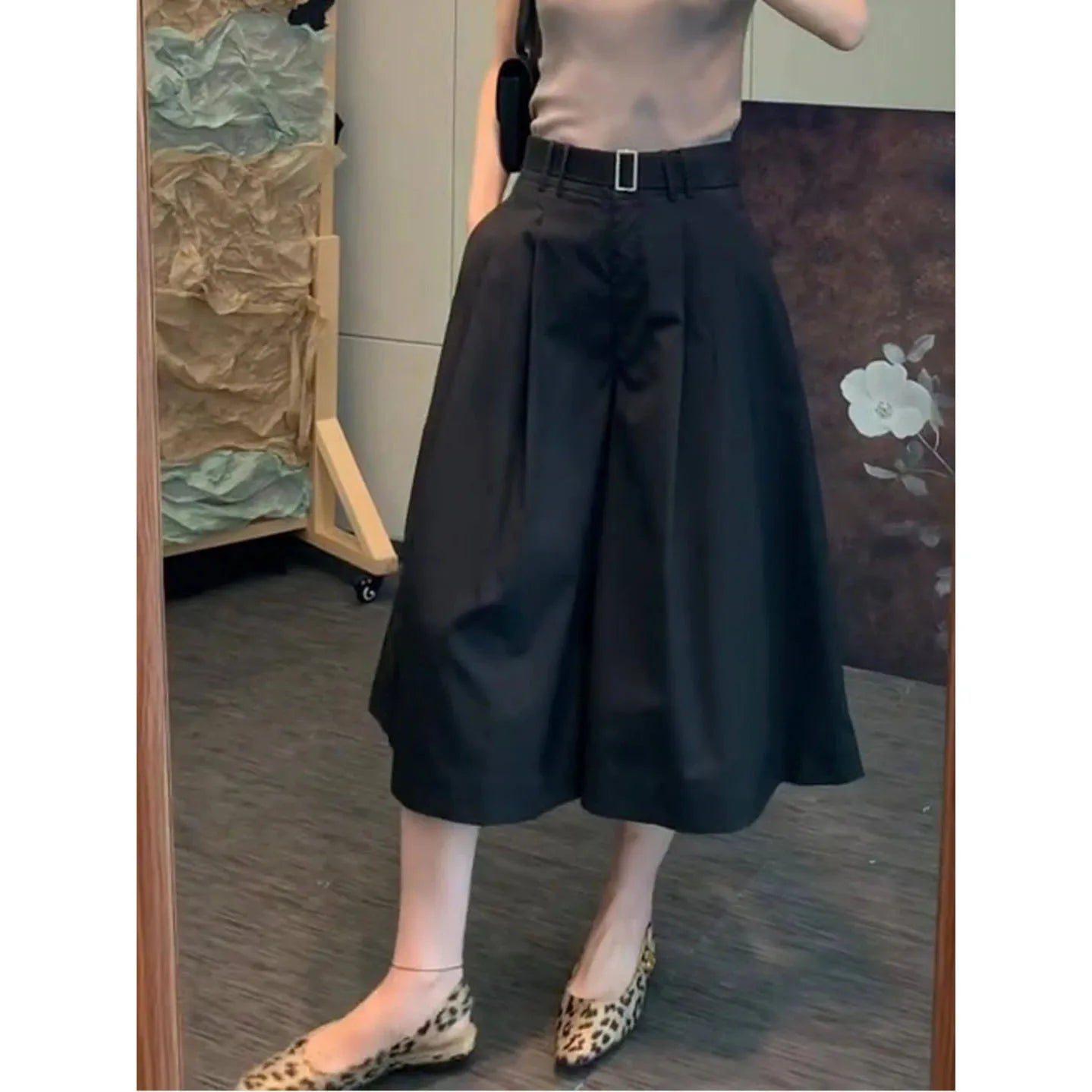 High Waist Pleated Loose Flowy Skirt Pants for Women