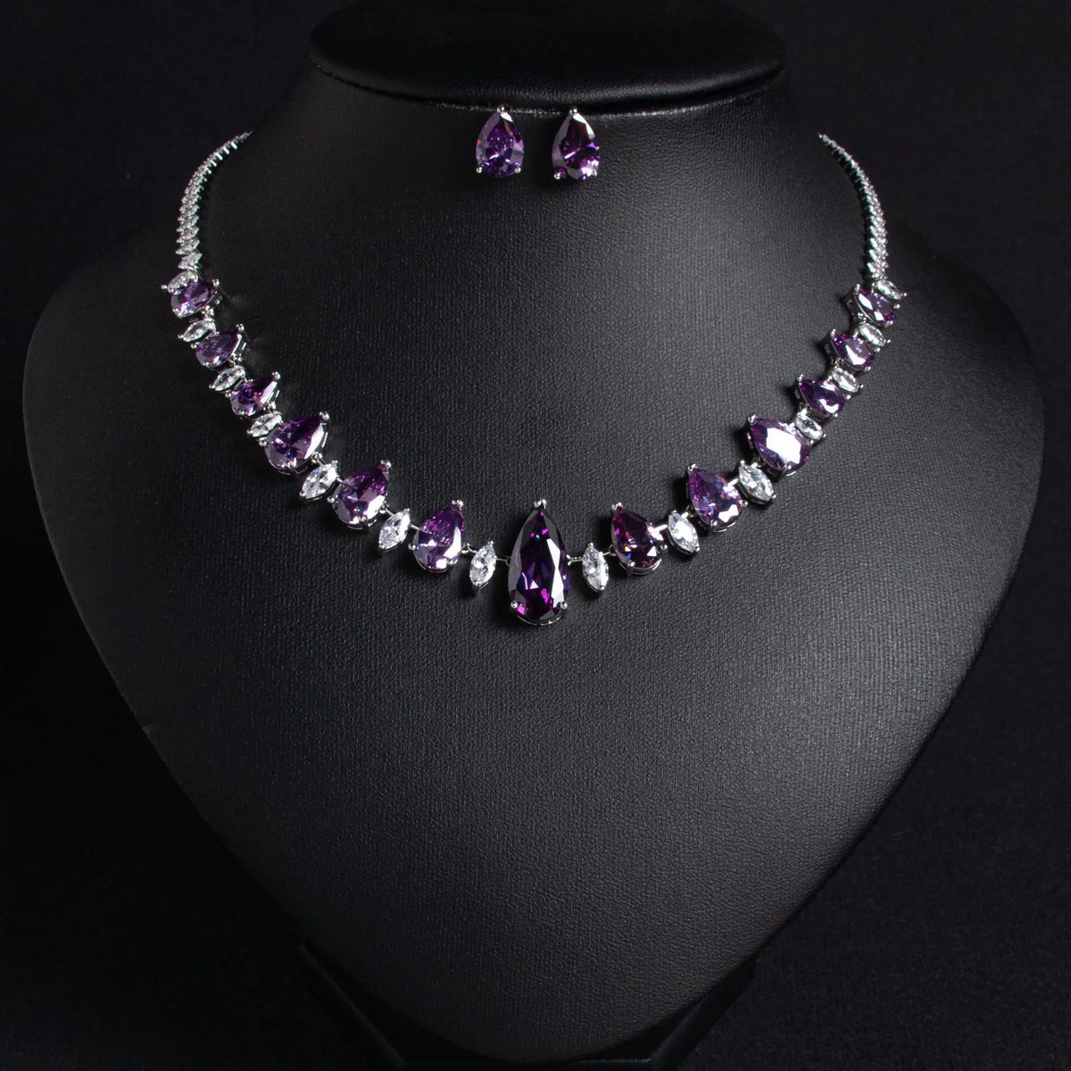 Classic Zircon Bridal Necklace and Earrings Set for Women
