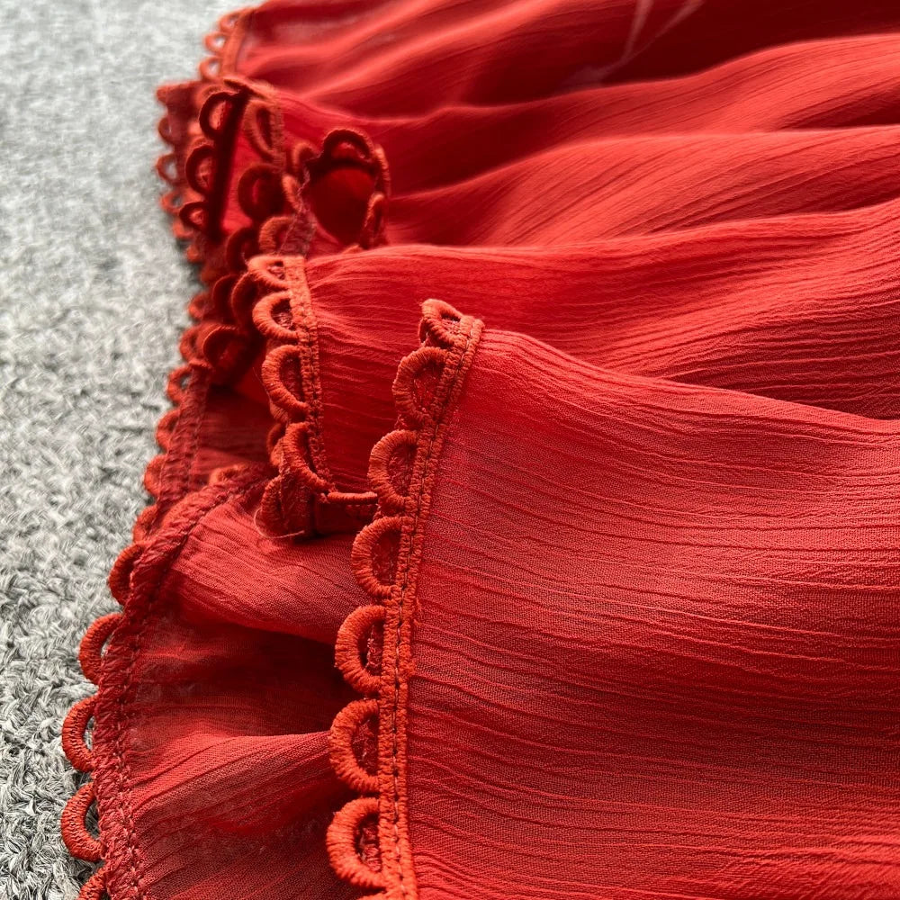 Elegant French V-Neck Waist-Cinching Maxi Dress for Women