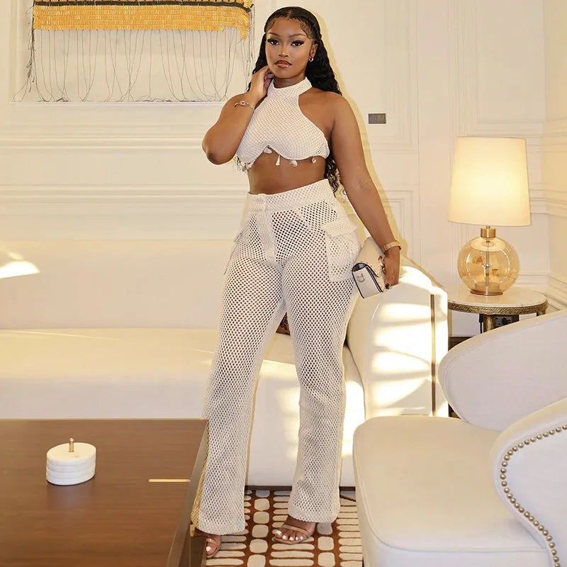 Sleeveless Two Piece Summer Top and Pants Set for Women